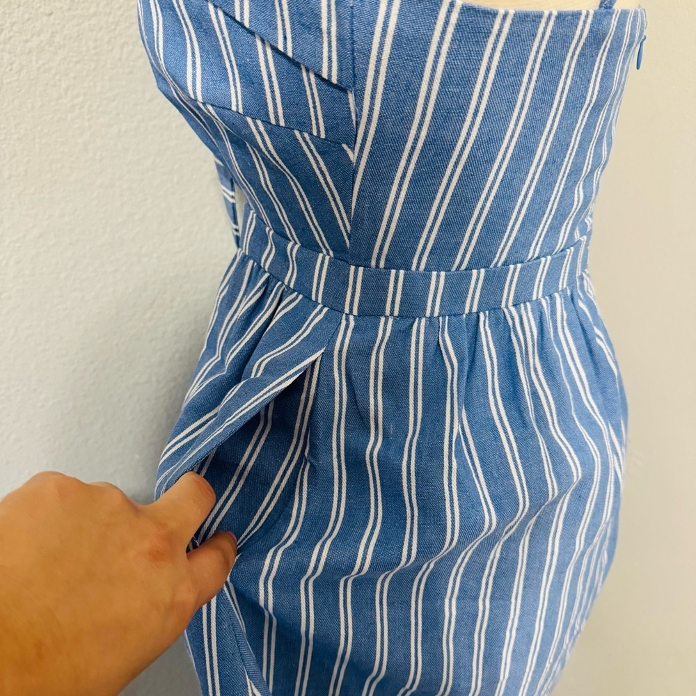 Main Strip Blue Striped Mini Yacht Cut Out Fit and Flare Dress with Pockets Sz S - Picture 10 of 16
